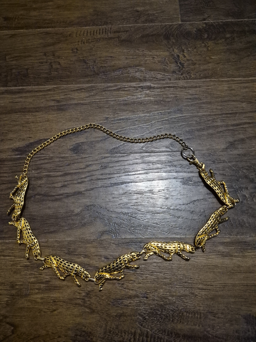 Gold-tone Leopard Link Belt Necklace - Women Accessories